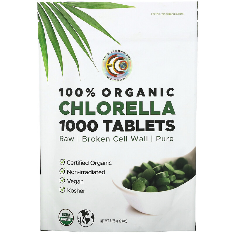 Earth Circle Organics, 100 Organic Chlorella Tablets, 1,000 Tablets, 8