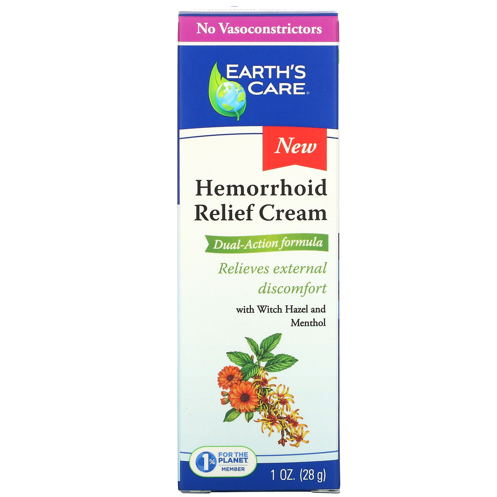 Earth's Care, Hemorrhoid Relief Cream, with Witch Hazel and Menthol, 1