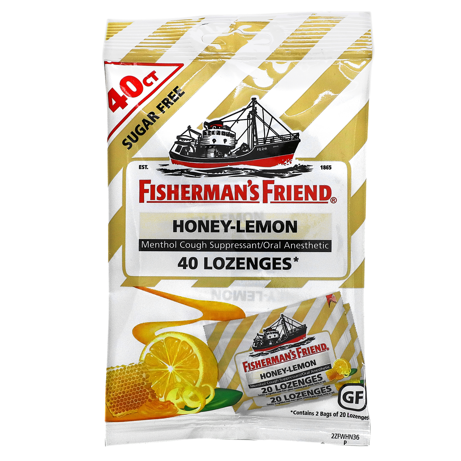 Fisherman's Friend, Menthol Cough Suppressant Lozenges, Sugar Free, HoneyLemon, 40 Lozenges iHerb