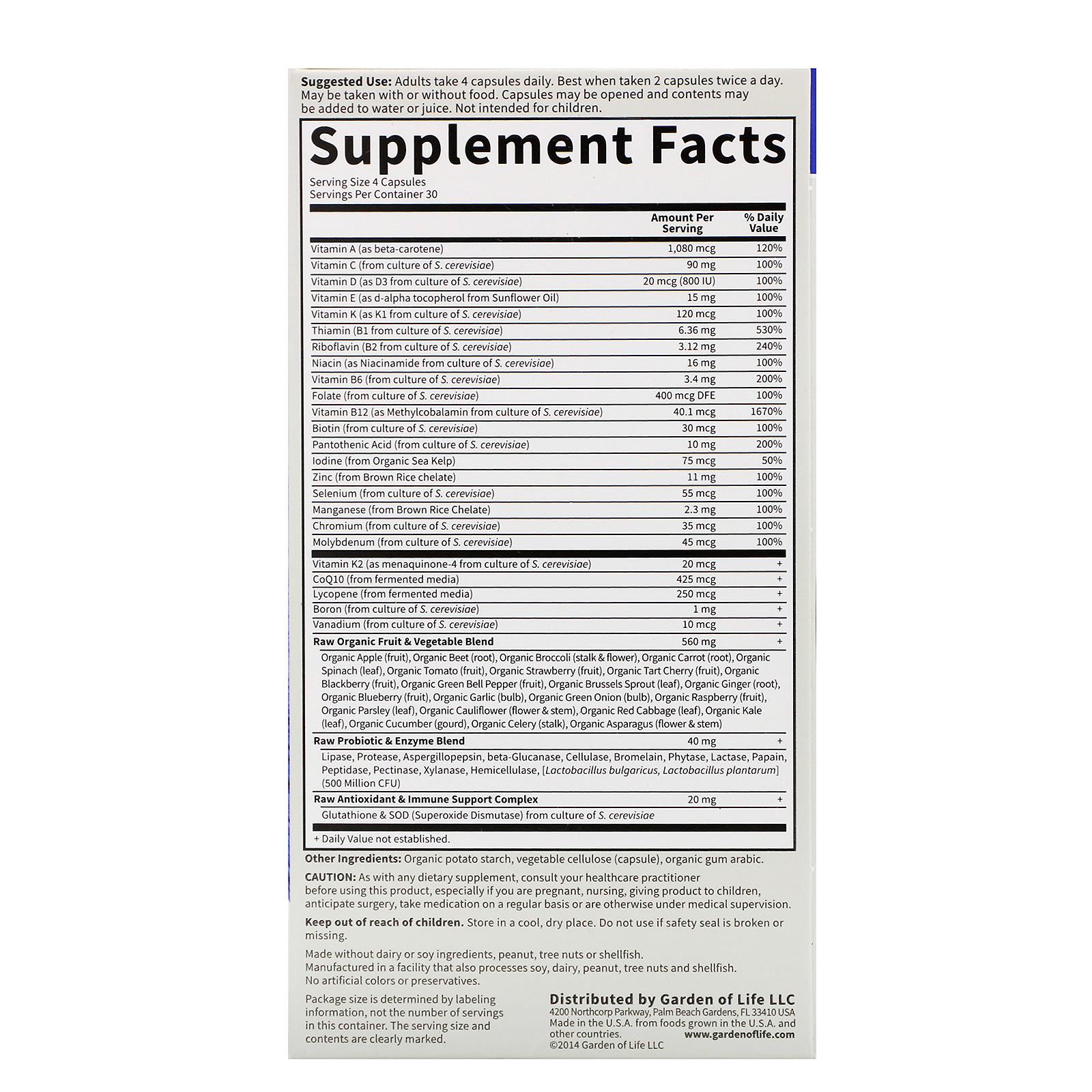 Garden of Life, Vitamin Code, Whole Food Multivitamin for Men, 120