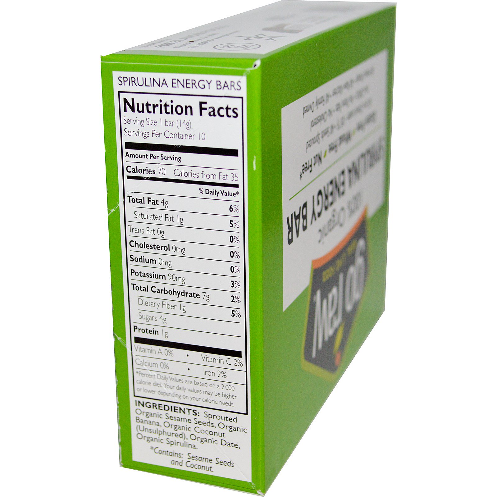 Go Raw, Organic, Spirulina Energy Bars, 10 Bars, 14 g Each