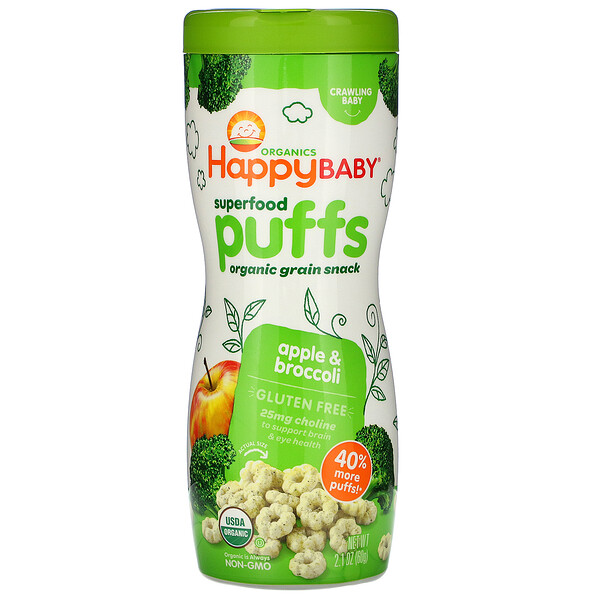 Happy Family Organics, Superfood Puffs, Apple & Broccoli, 2.1 oz (60 g