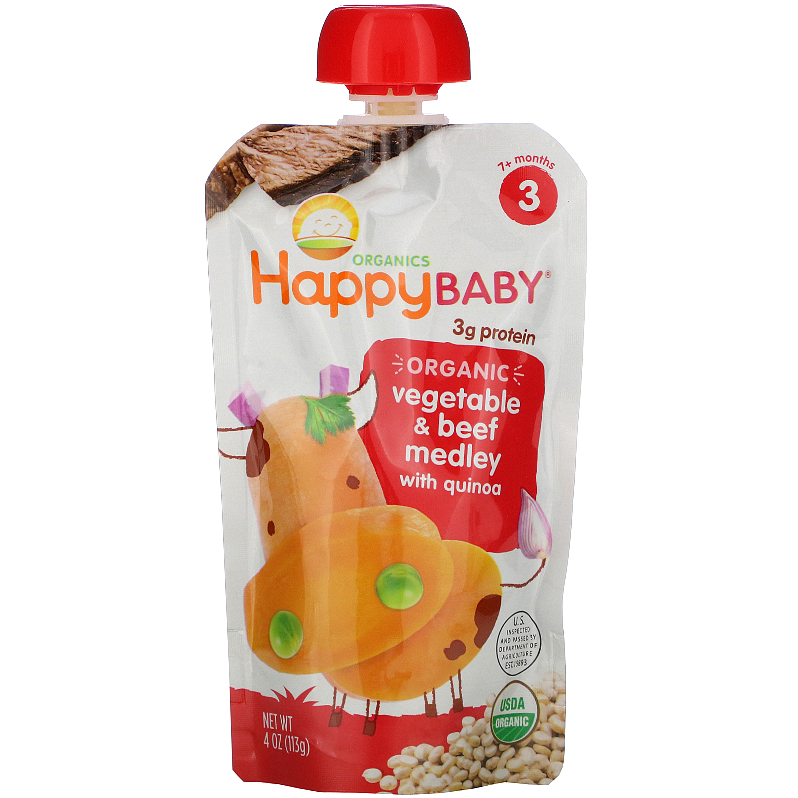 Happy Family Organics, Happy Baby, Stage 3, Organic Vegetable & Beef Medley with Quinoa, 7