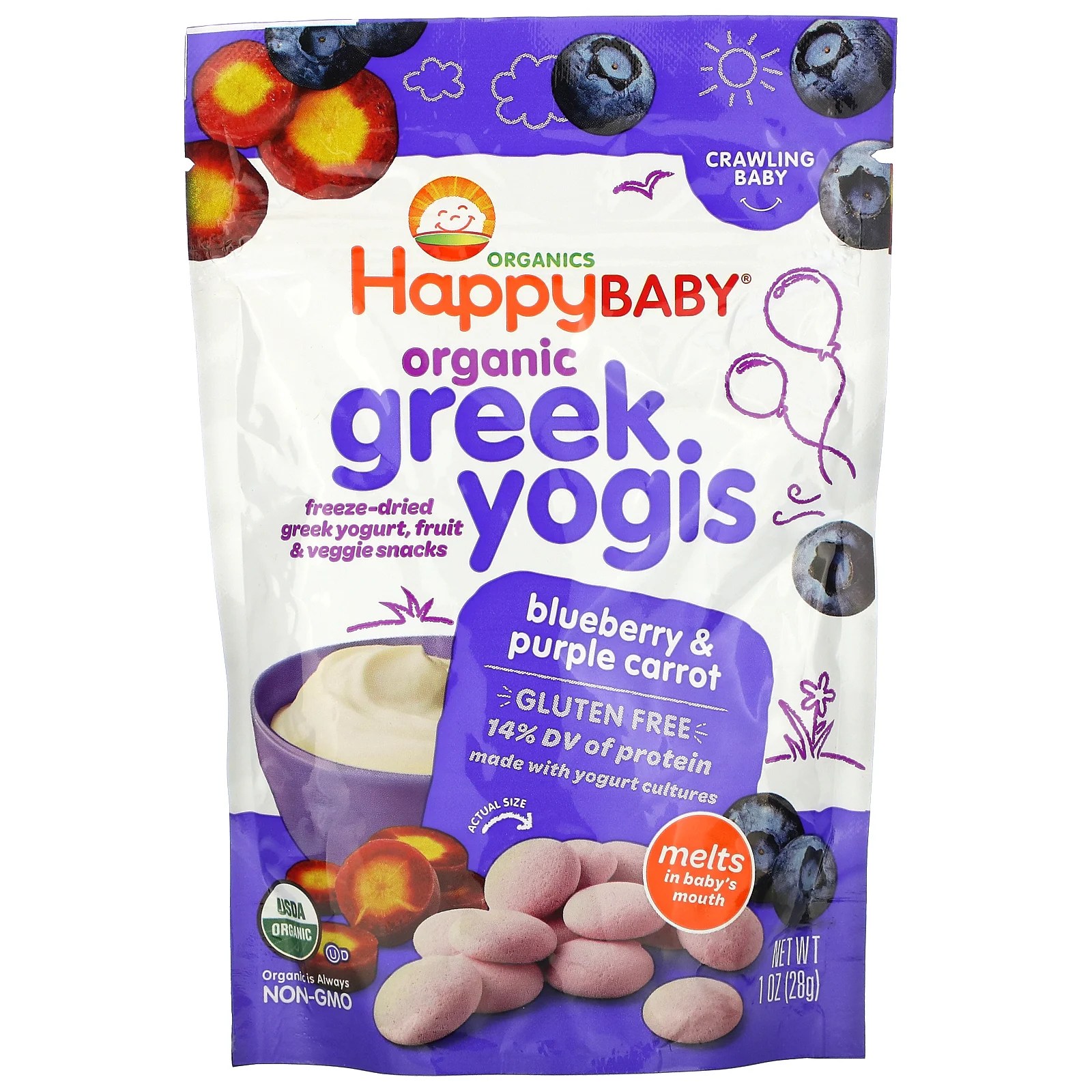 Happy Family Organics, Organic Greek Yogis, Blueberry & Purple Carrot