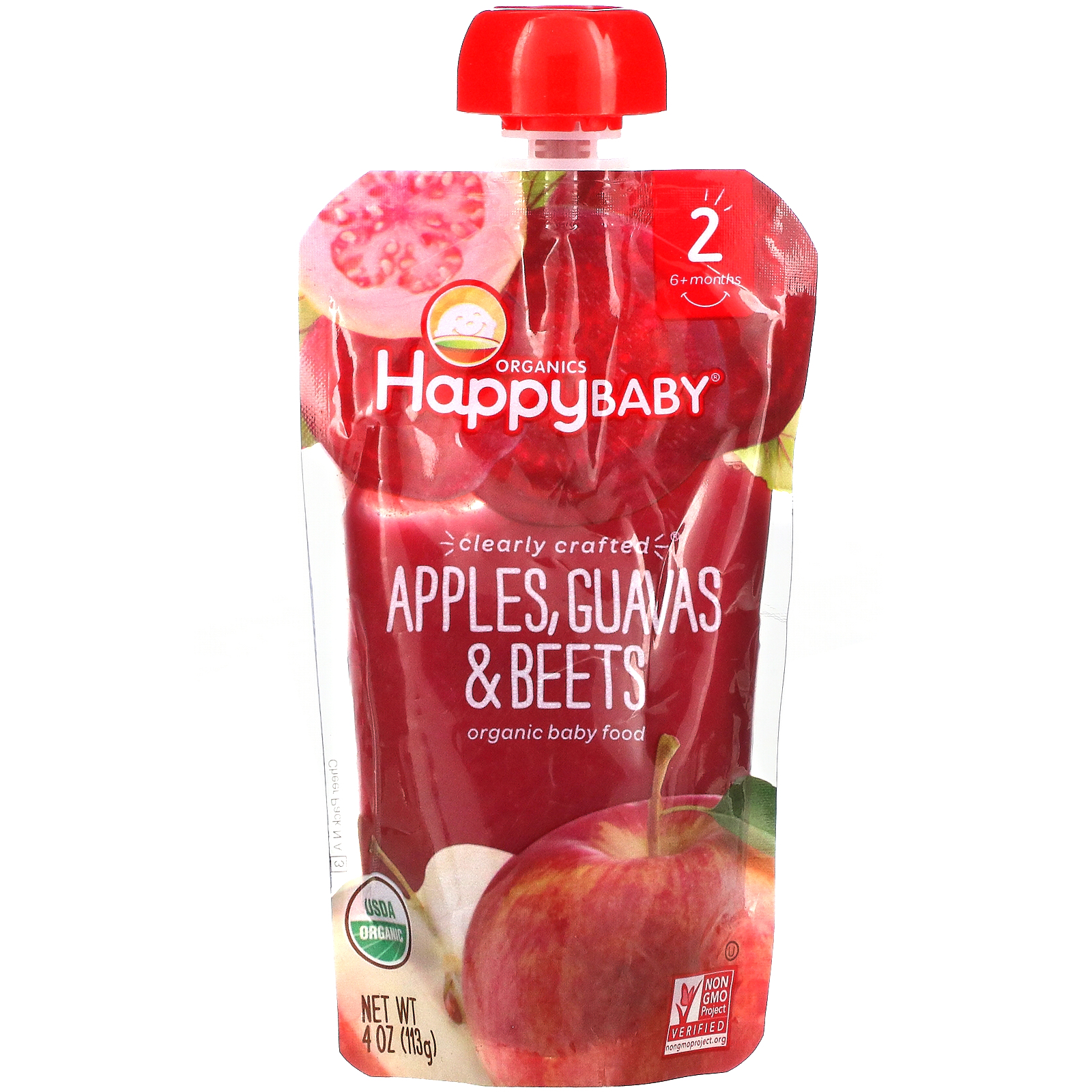 Happy Family Organics, Organic Baby Food, Stage 2, 6+ Months, Apples, Guavas, & Beets, 4.0 oz