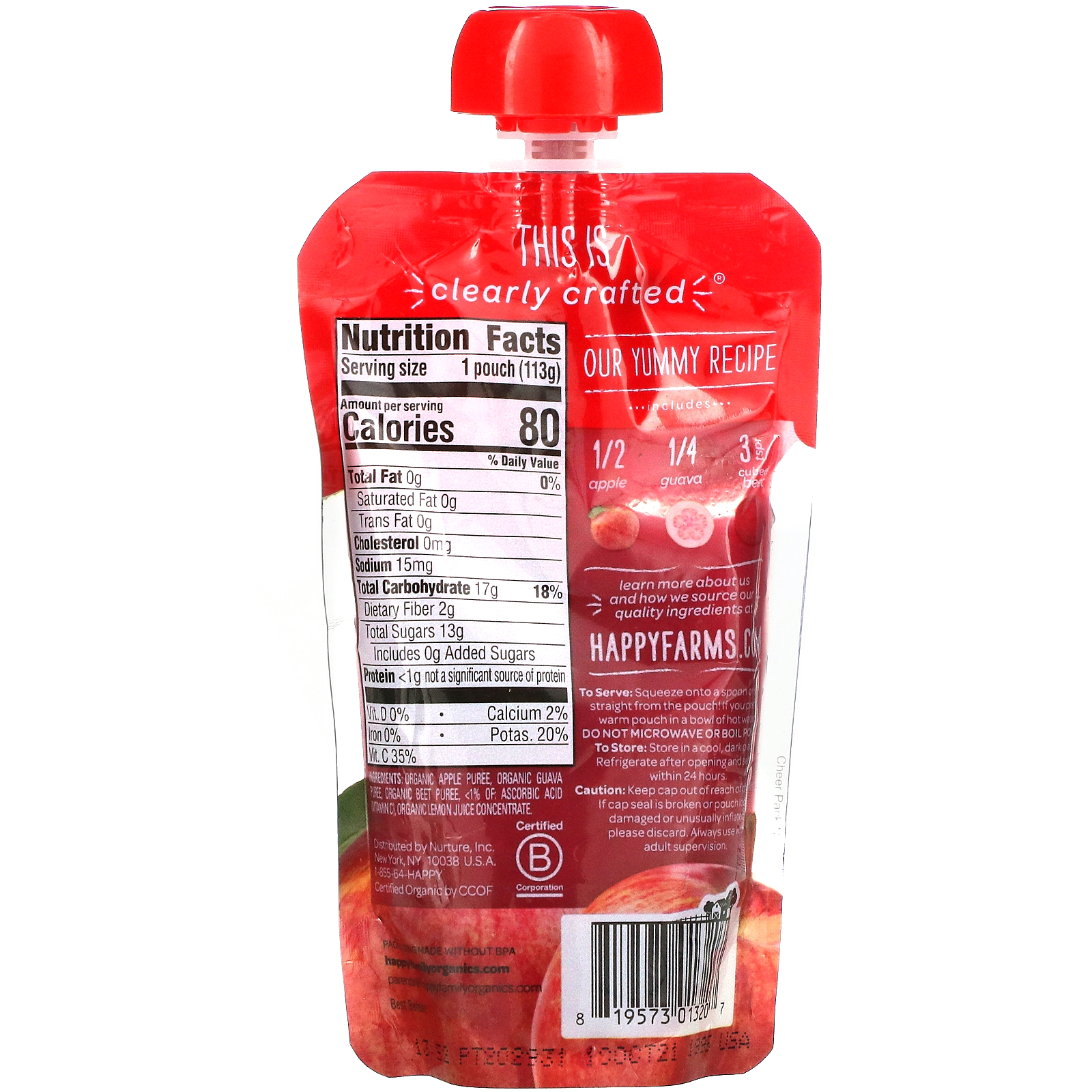 Happy Family Organics, Happy Baby, Organic Baby Food, 6+ Months, Apples, Guavas, & Beets, 4 oz