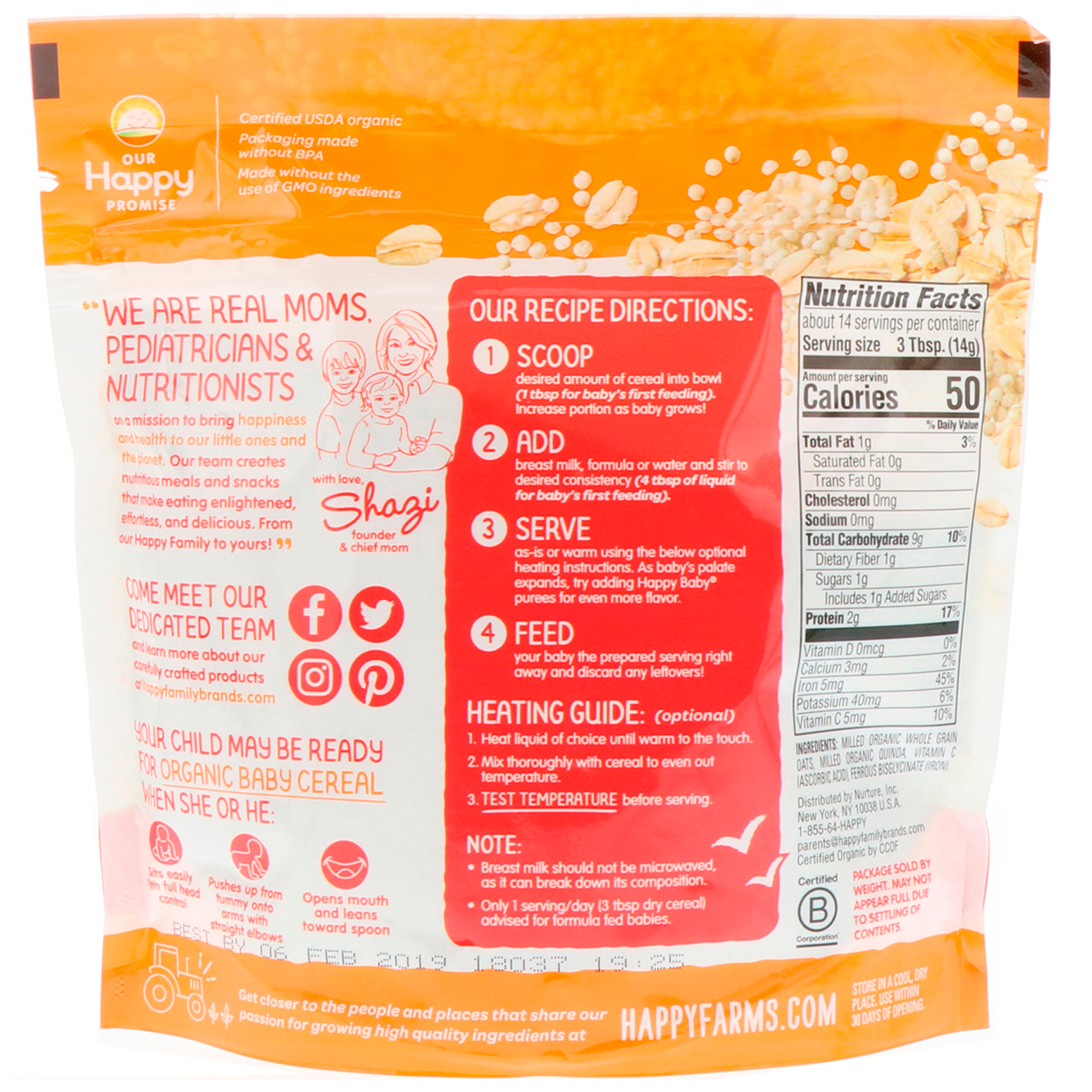 Happy Family Organics, Organics, Clearly Crafted, Oats & Quinoa Baby