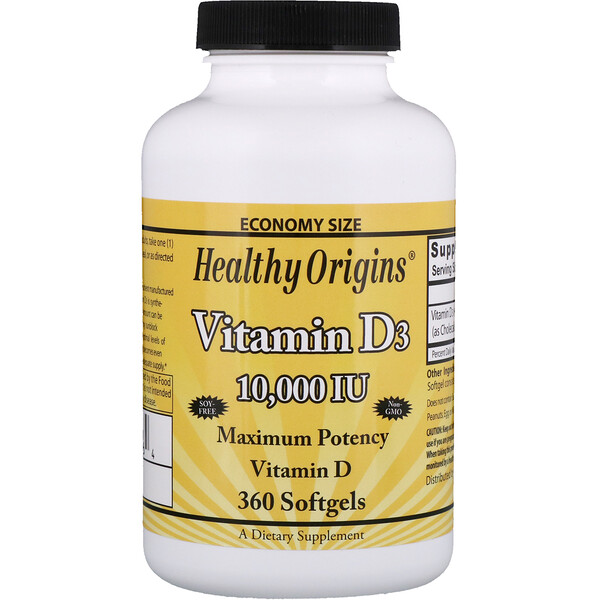 Healthy Origins, Vitamin D3, 10,000 IU, 360 Softgels iHerb