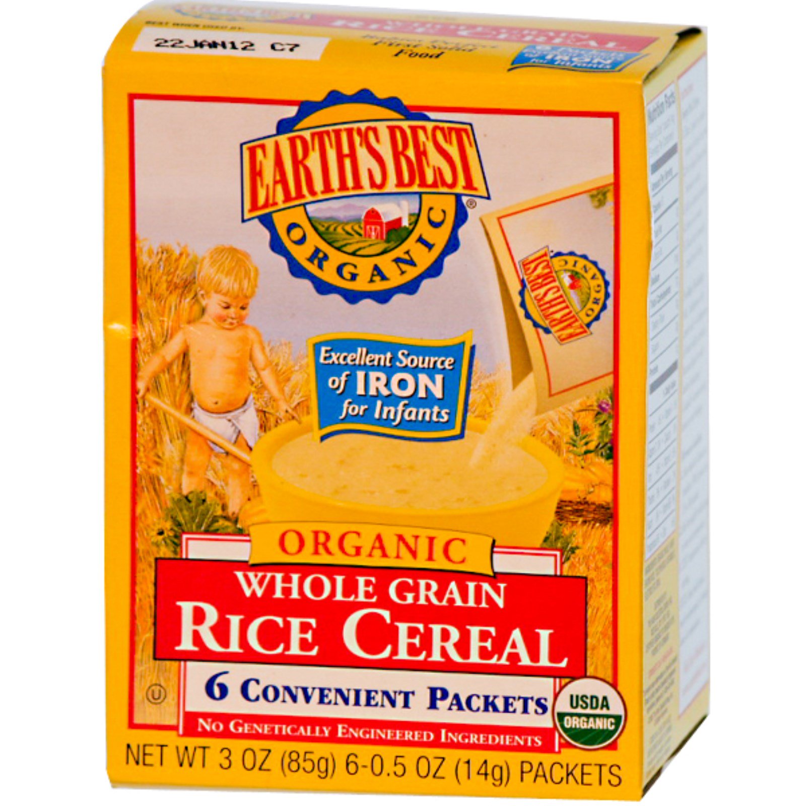 Earth's Best, Whole Grain Rice Cereal, 6 Packets, 0.5 oz (14 g) Each