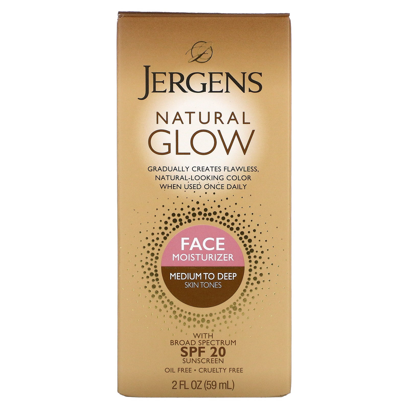 Jergens, Natural Glow, Face Moisturizer, SPF 20, Medium to Deep Skin Tones, 2 fl oz (59 ml) iHerb