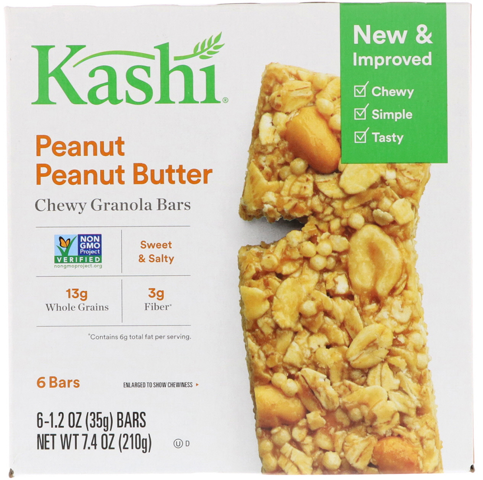 Kashi, Chewy Granola Bars, Peanut Peanut Butter, 6 Bars, 1.2 oz (35 g