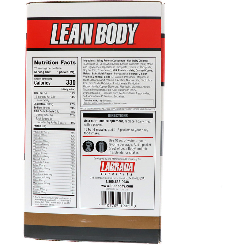 Labrada Nutrition, Lean Body, HiProtein Meal Replacement Shake