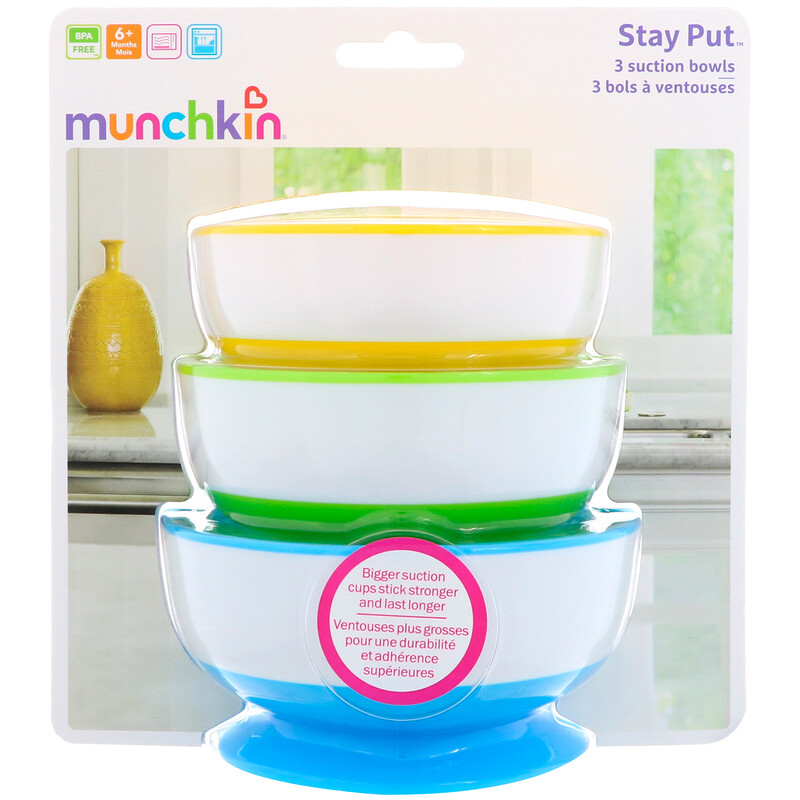 Munchkin, Stay Put Suction Bowls, 6+ Months, 3 Bowls