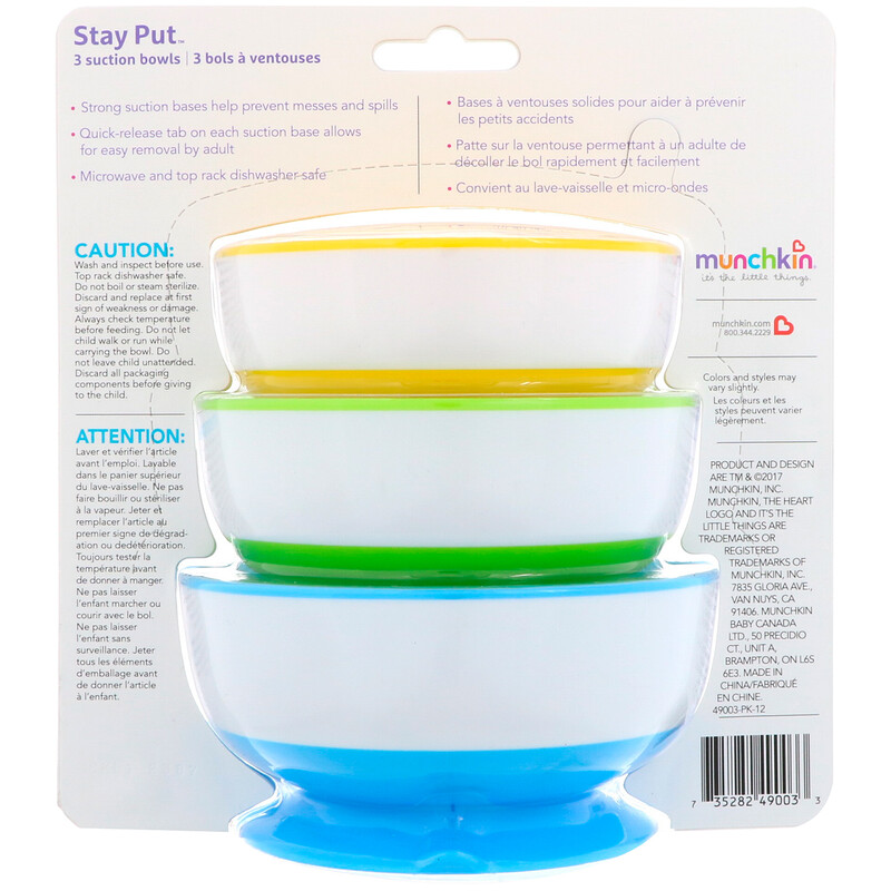 Munchkin, Stay Put Suction Bowls, 6+ Months, 3 Bowls