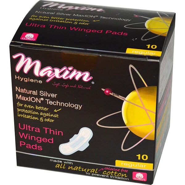 Maxim Hygiene Products, Ultra Thin Winged Pads, Natural Silver MaxION