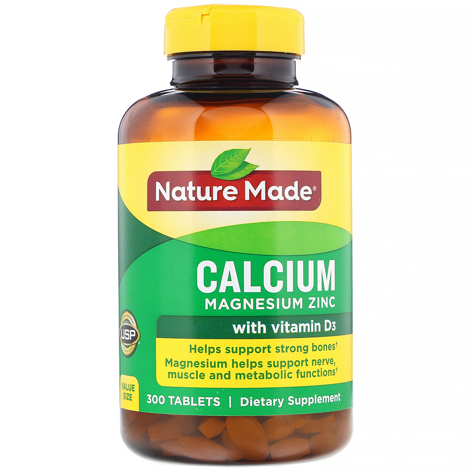 Nature Made Calcium Magnesium Zinc with D3 300 Tablets GlutenFree, No