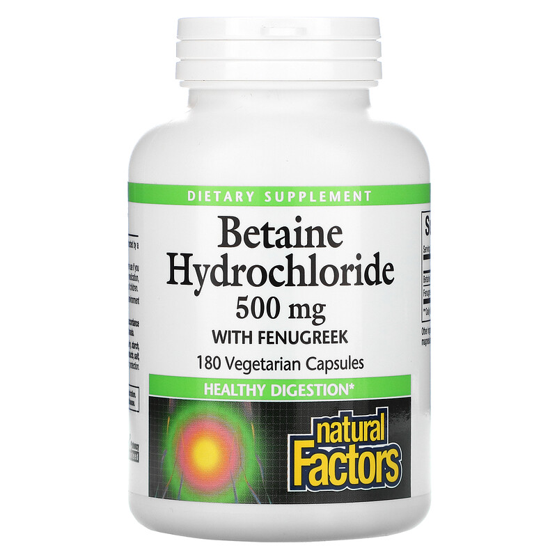 Natural Factors, Betaine Hydrochloride with Fenugreek, 500 mg, 180