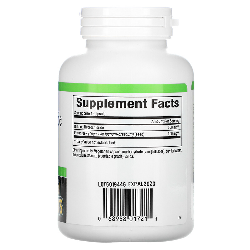 Natural Factors, Betaine Hydrochloride with Fenugreek, 500 mg, 180