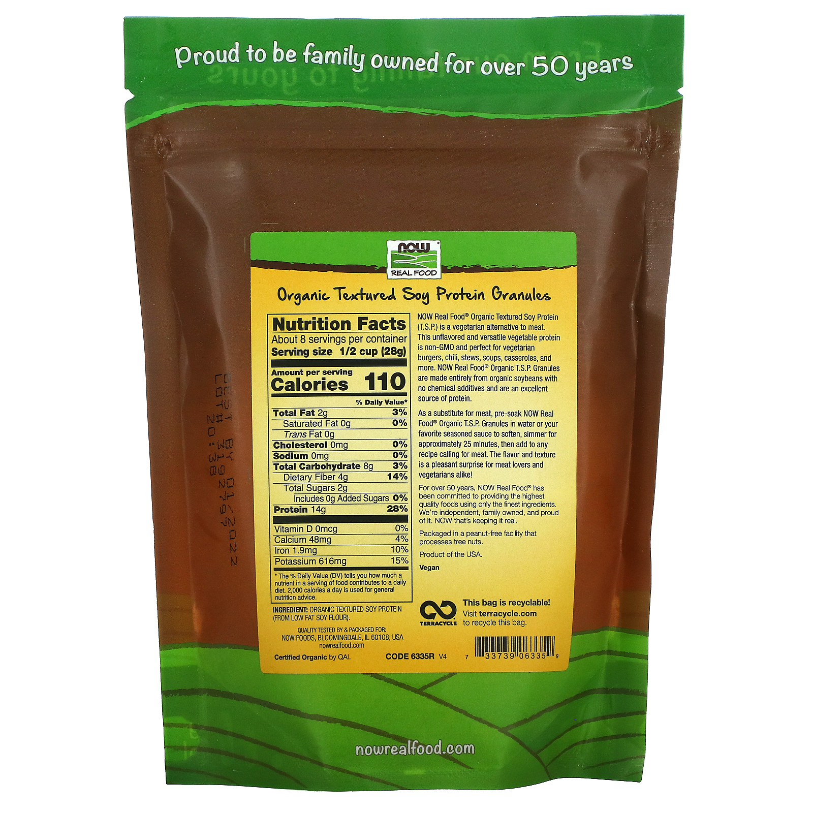 Now Foods, Real Food, Organic Textured Soy Protein, Granules, 8 oz (227