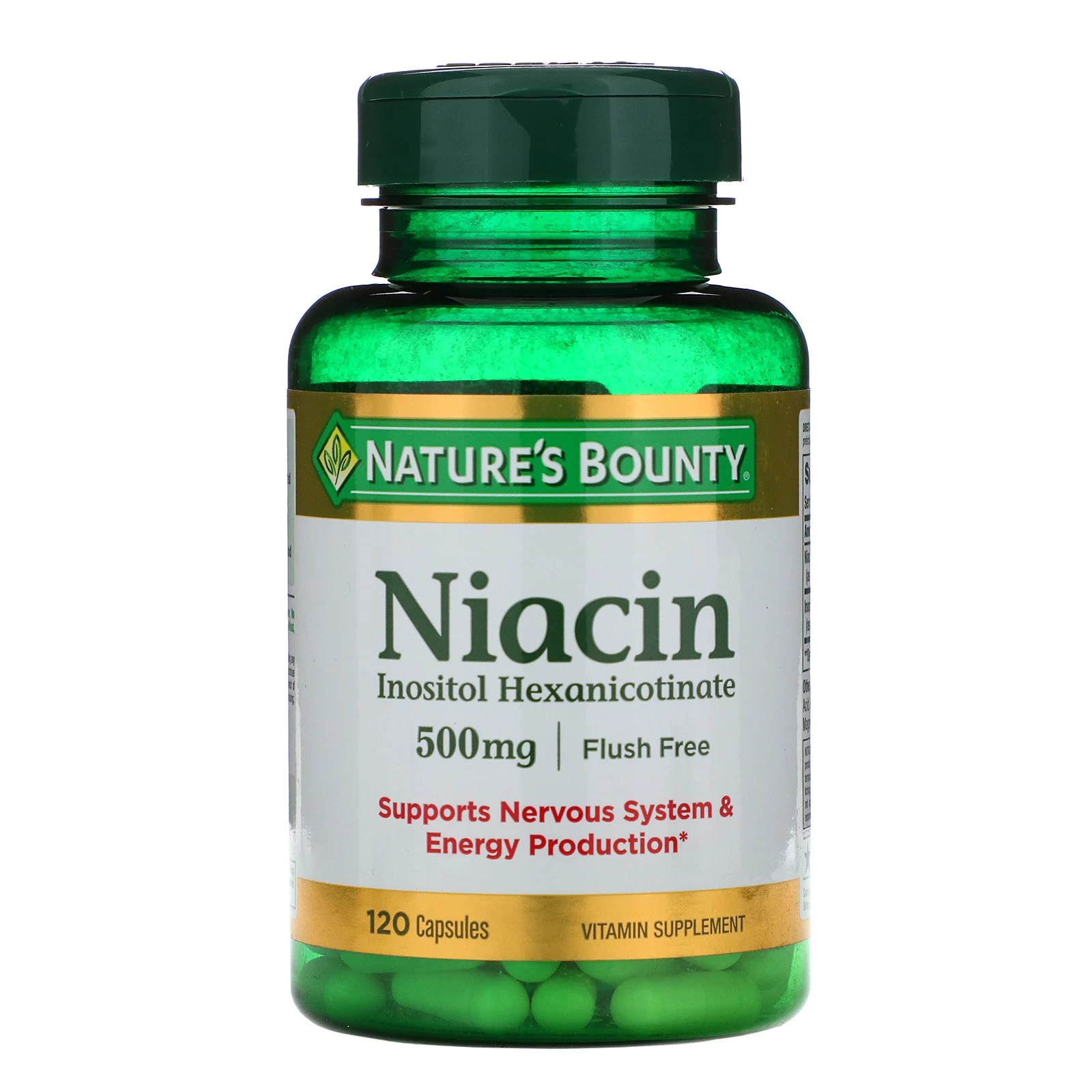 Nature s Bounty Flush Free Niacin 500 mg 120 Capsules Fish Free, Gluten