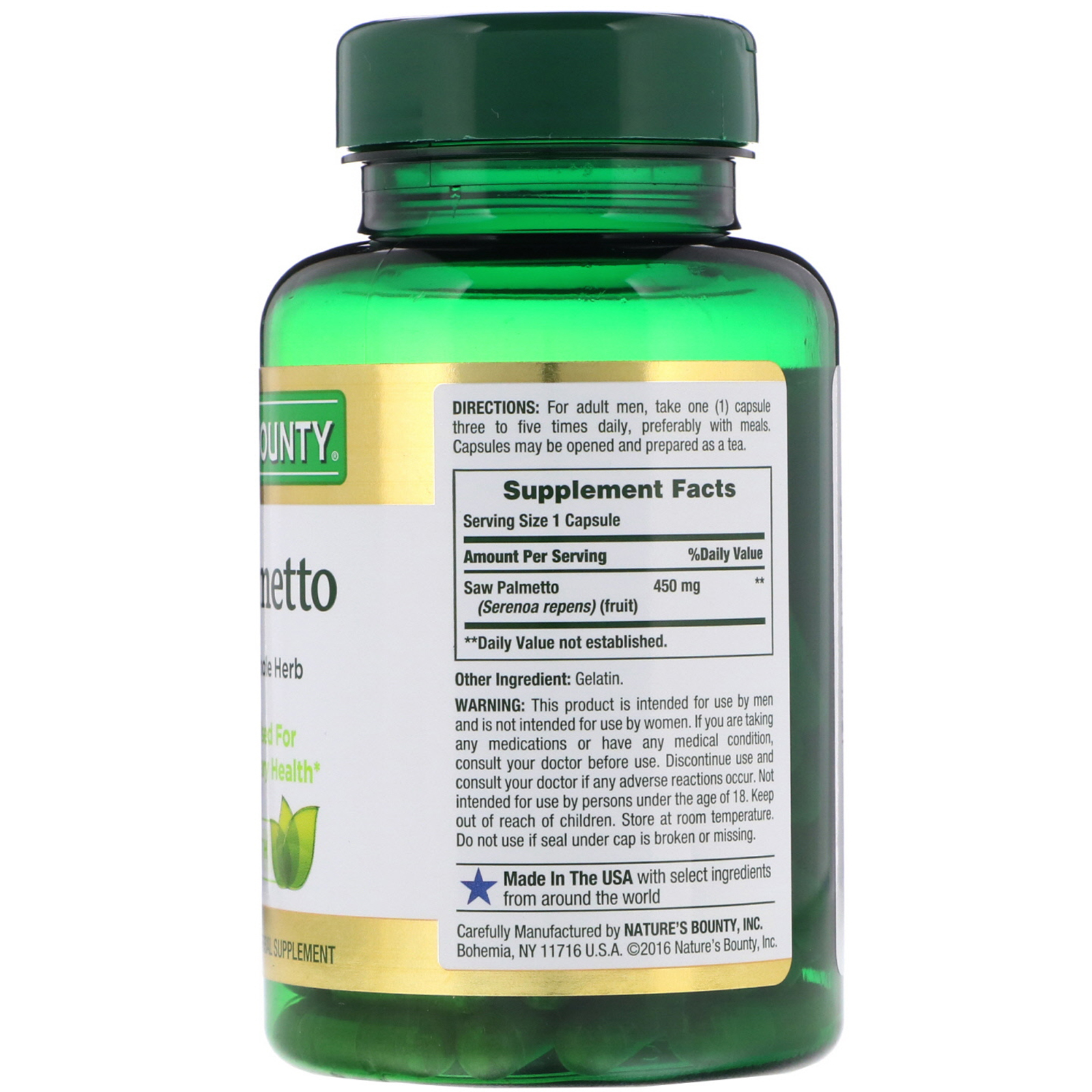 Nature's Bounty, Saw Palmetto, 450 mg, 100 Capsules iHerb