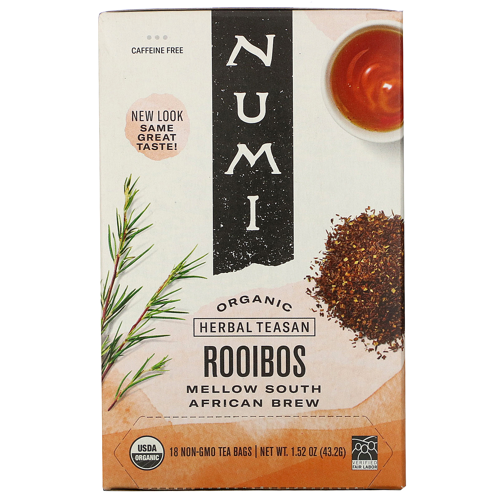 Numi Tea, Organic Herbal Teasan, Rooibos, Caffeine Free, 18 Tea Bags, 1