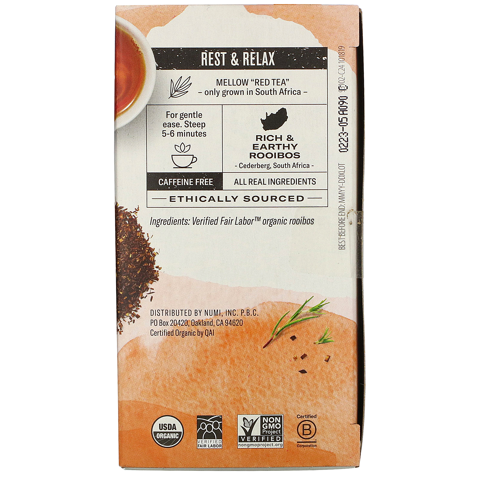 Numi Tea, Organic Herbal Teasan, Rooibos, Caffeine Free, 18 Tea Bags, 1