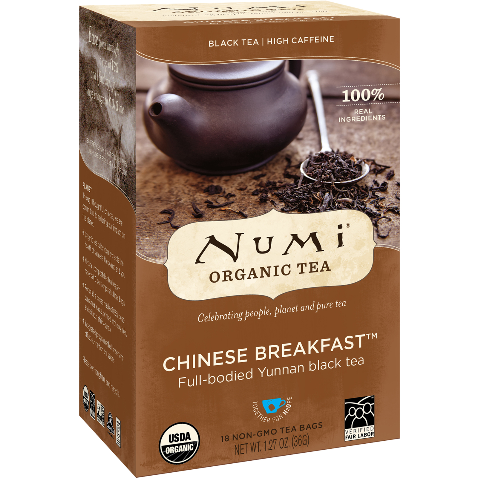 Numi Tea, Organic Tea, Black Tea, Chinese Breakfast, 18 Tea Bags, 1.27