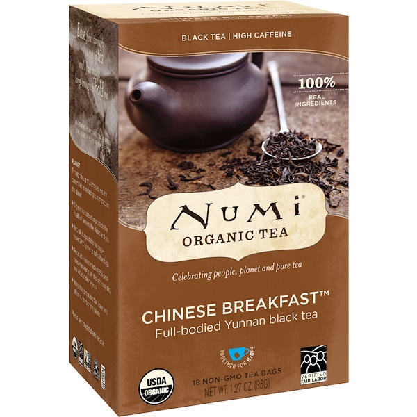 Numi Tea, Organic Tea, Black Tea, Chinese Breakfast, 18 Tea Bags, 1.27