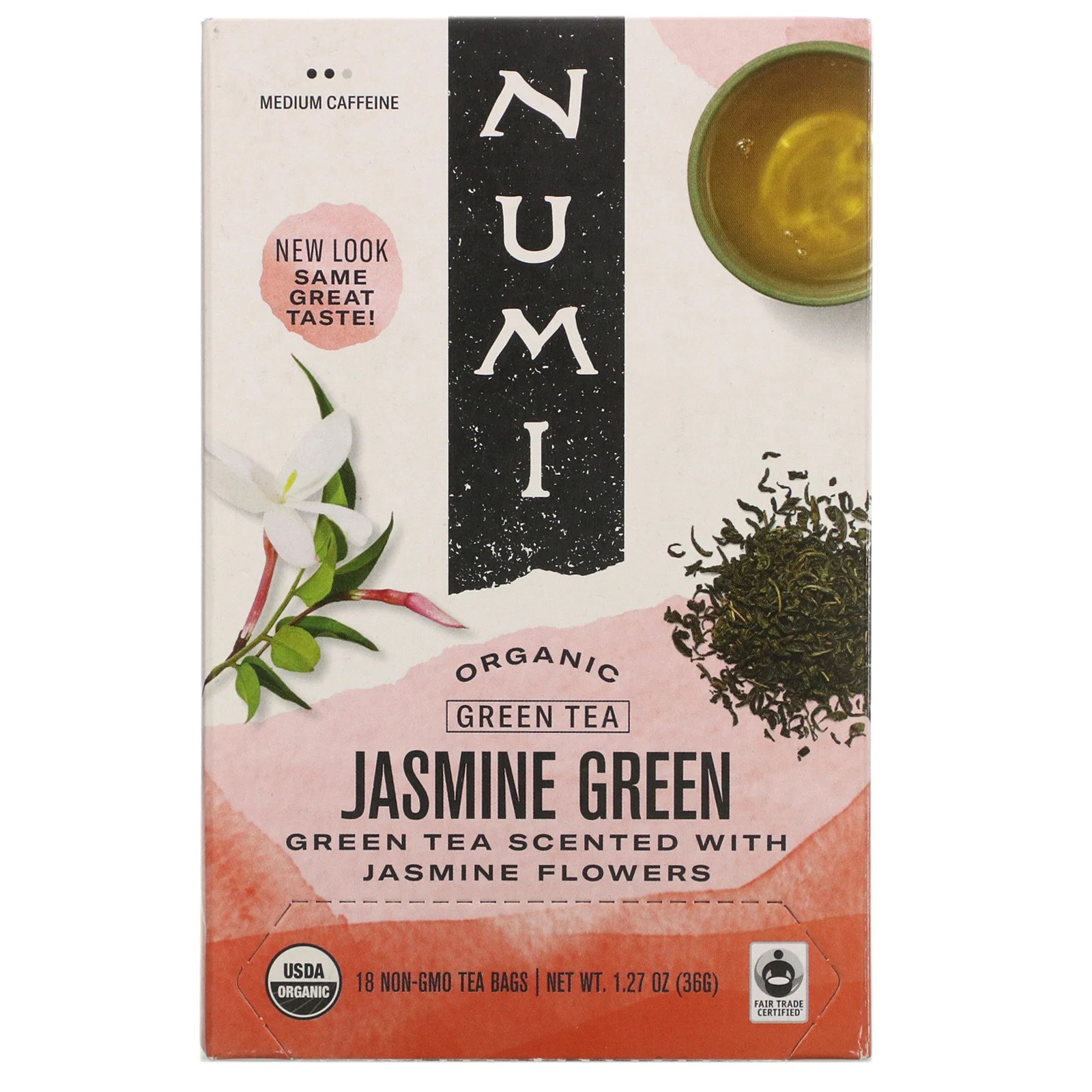Numi Tea, Organic Green Tea, Jasmine Green, 18 Tea Bags, 1.27 oz (36 g