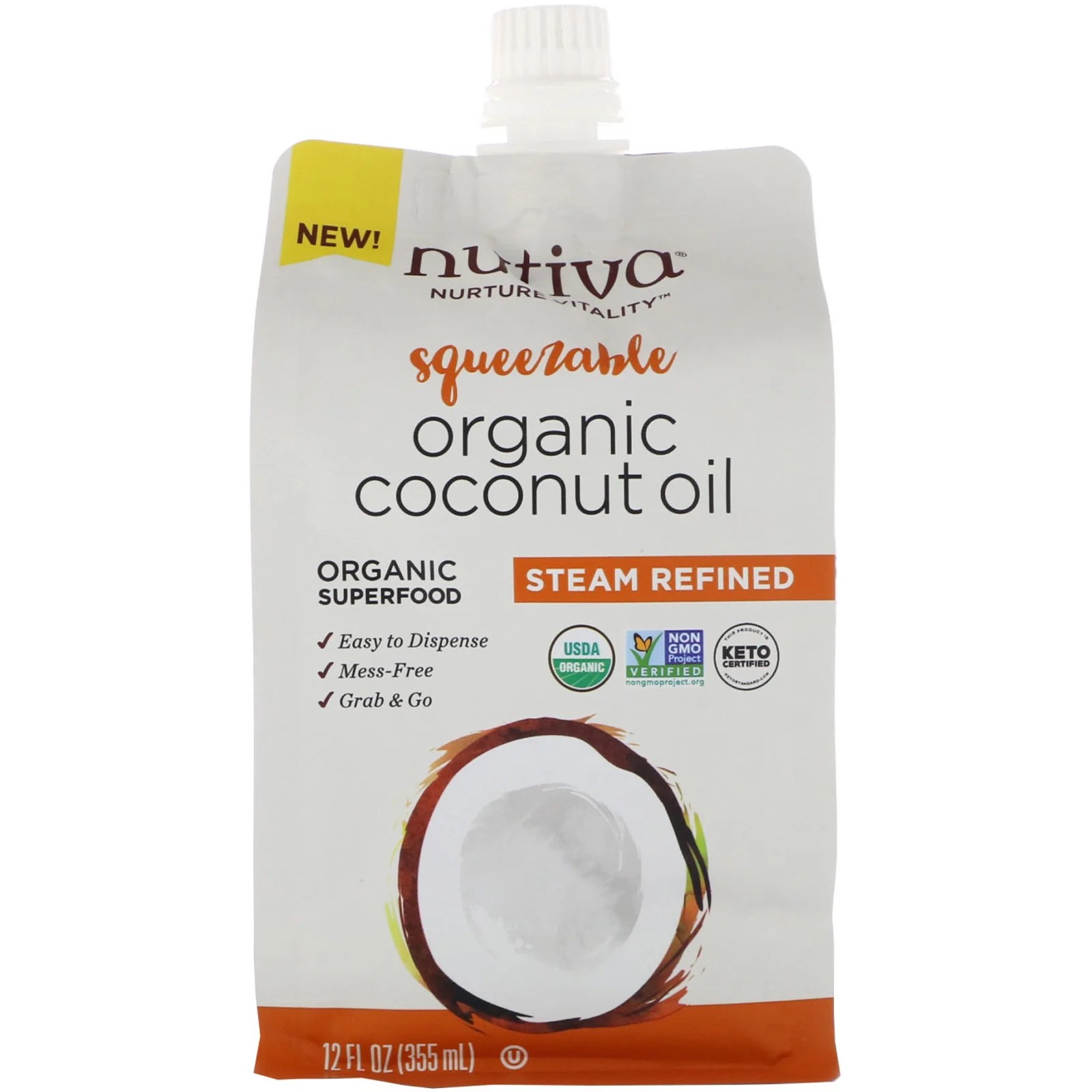 Nutiva, Organic Squeezable, Steam Refined Coconut Oil, 12 fl oz (355 ml