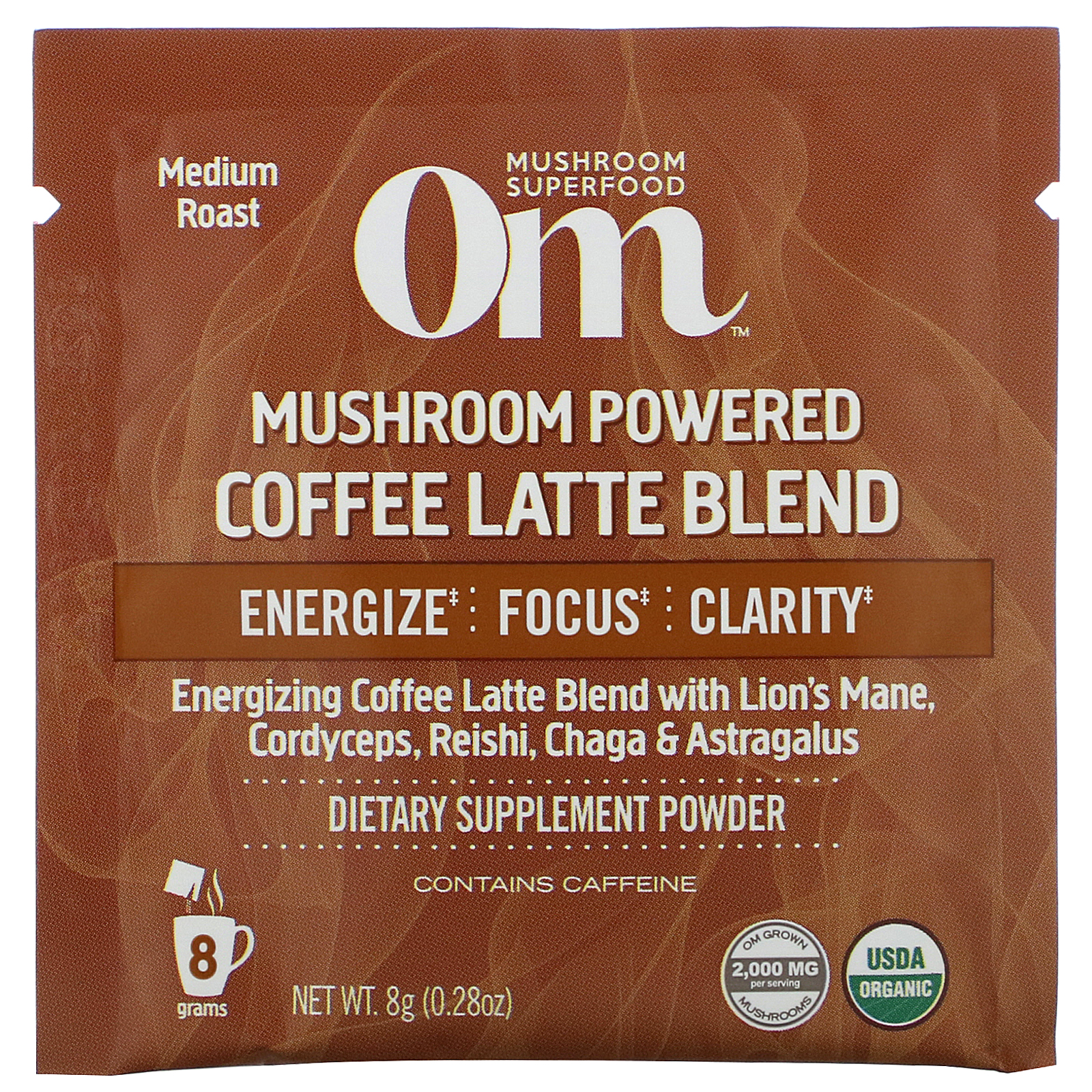 Om Mushrooms, Mushroom Powered Coffee Latte Blend, 10 Packets, 0.28 oz
