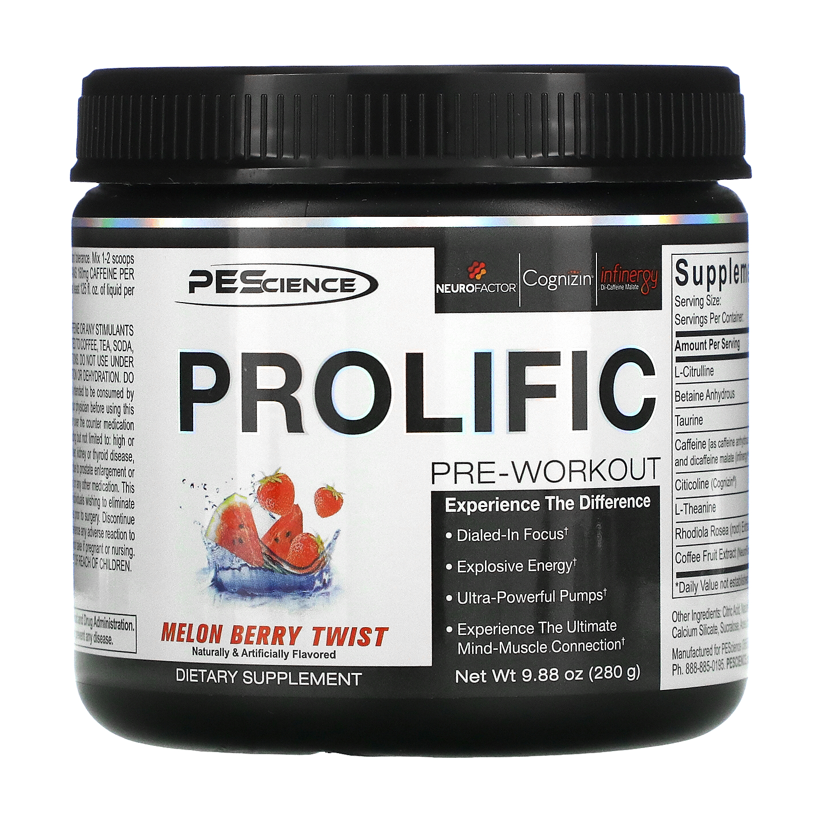 PEScience, Prolific, PreWorkout, Melon Berry Twist, 9.88 oz (280 g)