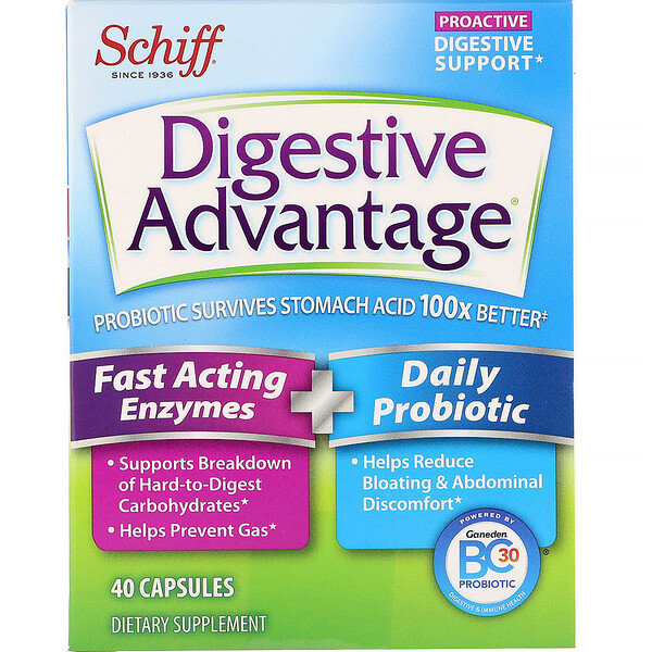 Schiff, Digestive Advantage, Fast Acting Enzymes + Daily Probiotic, 40