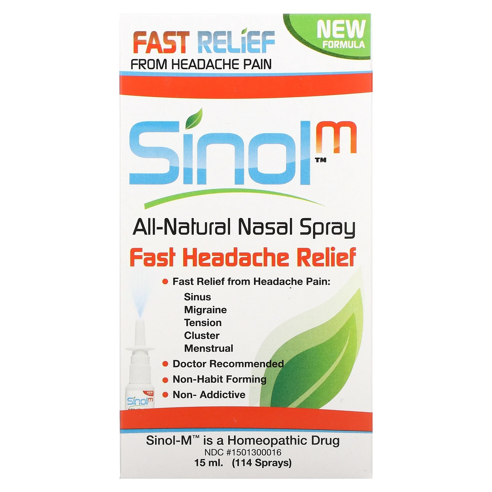 Sinol, SinolM, AllNatural Nasal Spray, Fast Headache Relief, 15 ml