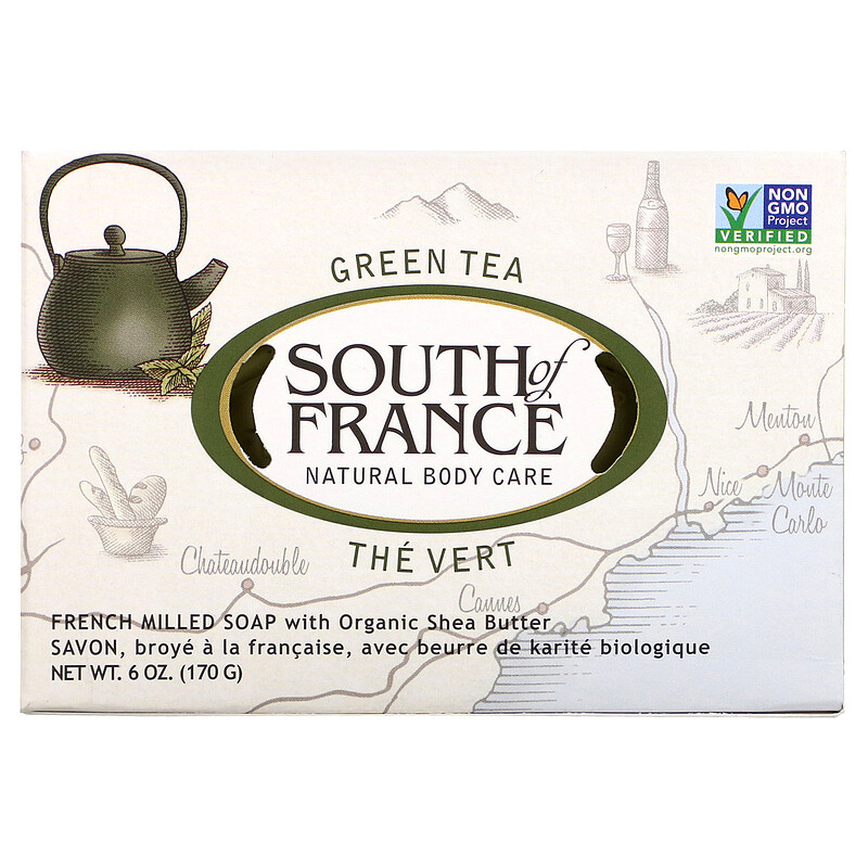 South of France, Green Tea, French Milled Bar Soap with Organic Shea