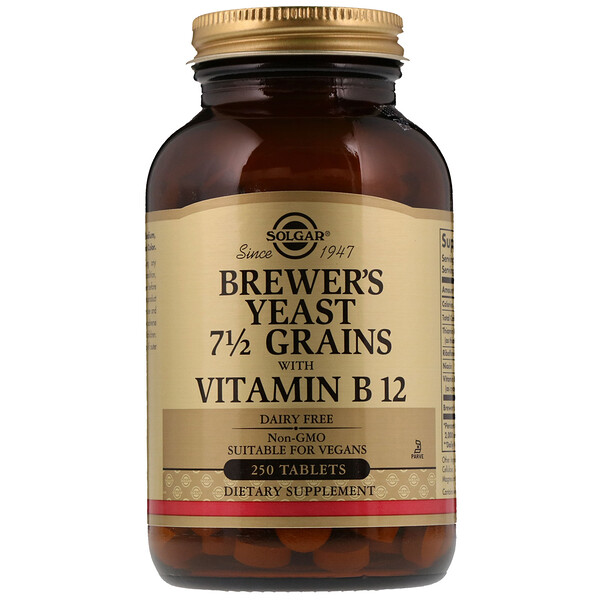 Solgar, Brewer's Yeast, 7 1/2 Grains with Vitamin B12, 250 Tablets iHerb