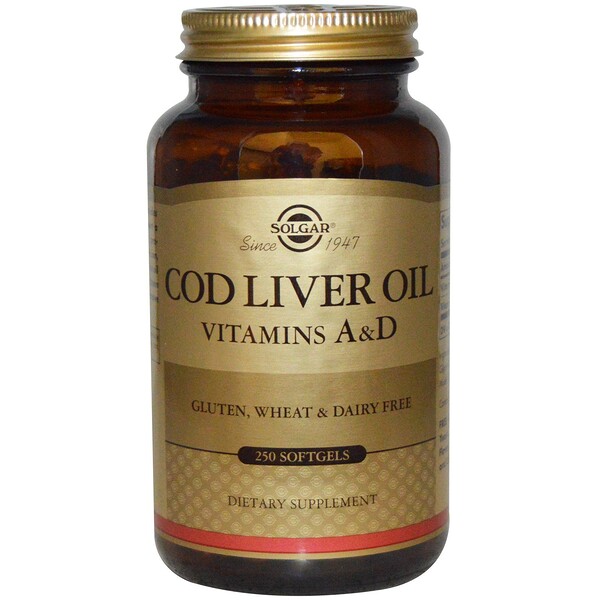 Solgar, Cod Liver Oil, Vitamins A & D, 250 Softgels iHerb