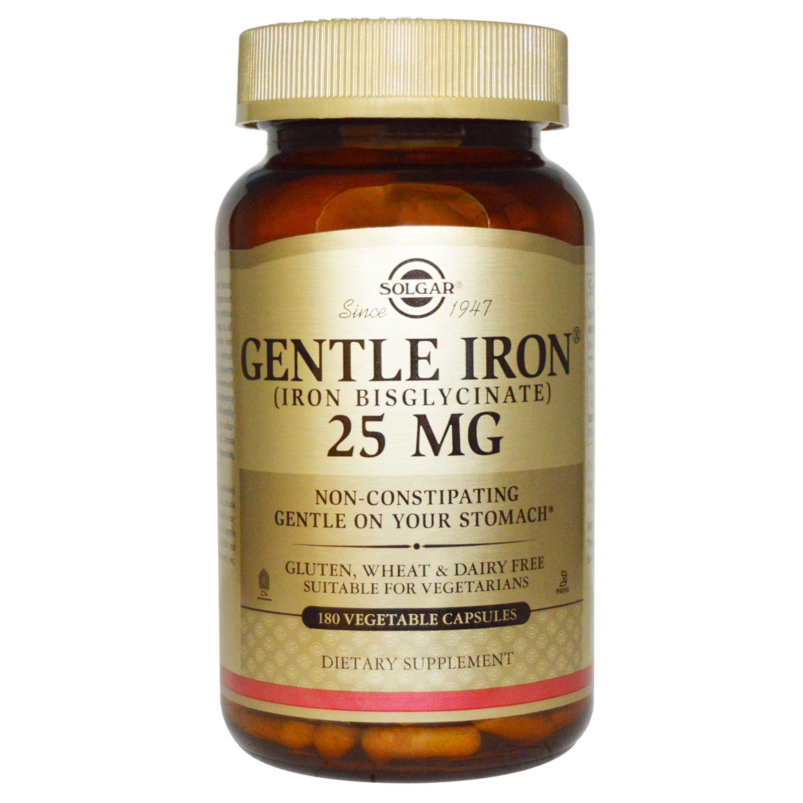 Solgar, Gentle Iron, 25 mg, 180 Vegetable Capsules