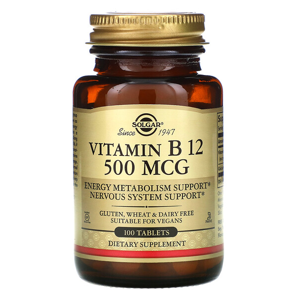 Solgar, Vitamin B12, 500 mcg, 100 Tablets iHerb