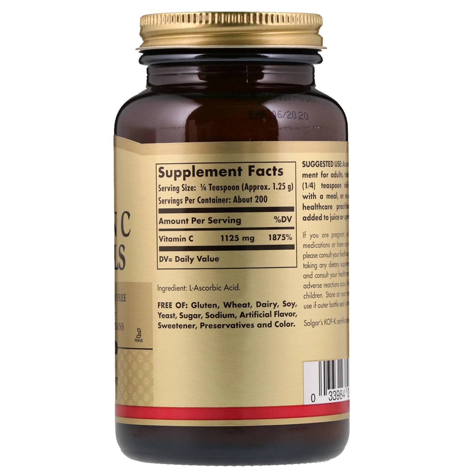 Solgar, Pure 100 Vitamin C Crystals, 8.8 oz (250 g) iHerb