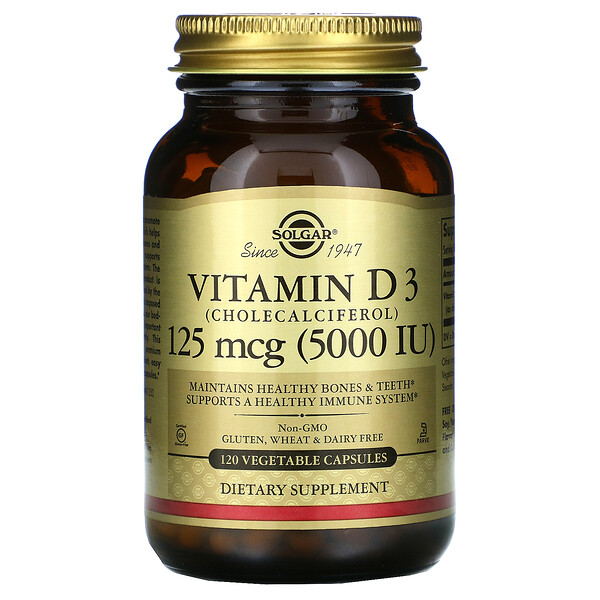 Solgar, Vitamin D3 (Cholecalciferol), 125 mcg (5000 IU), 120 Vegetable