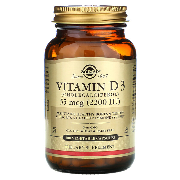Solgar, Vitamin D3 (Cholecalciferol), 55 mcg (2,200 IU), 100 Vegetable