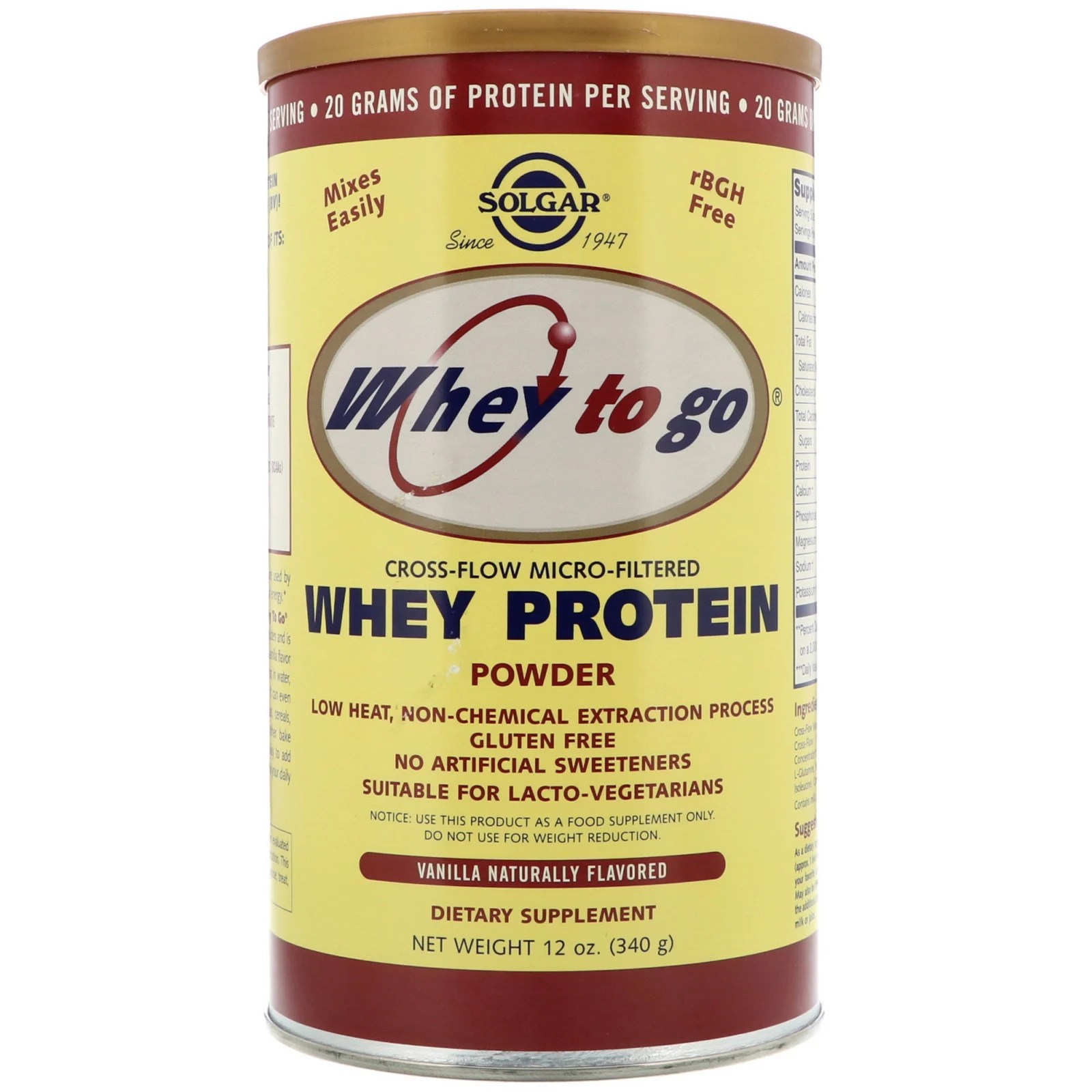 Solgar, Whey To Go, Whey Protein Powder, Vanilla, 12 oz (340 g) iHerb