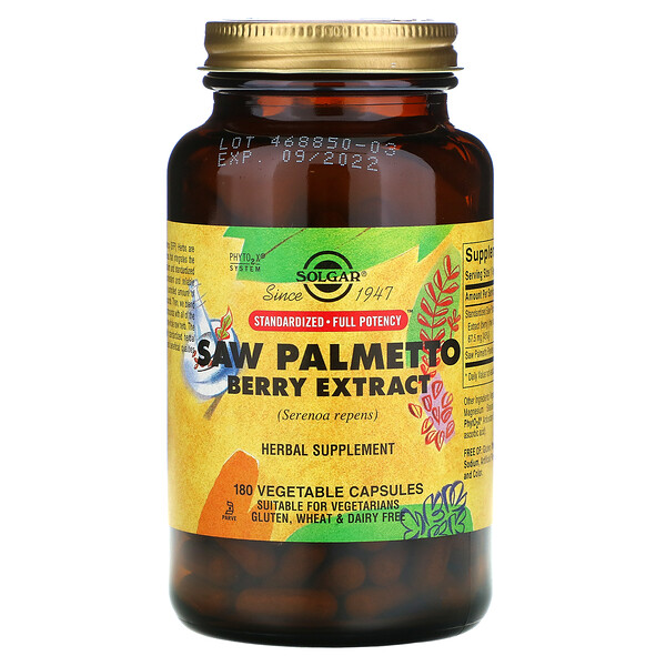Solgar, Saw Palmetto Berry Extract, 180 Vegetable Capsules iHerb