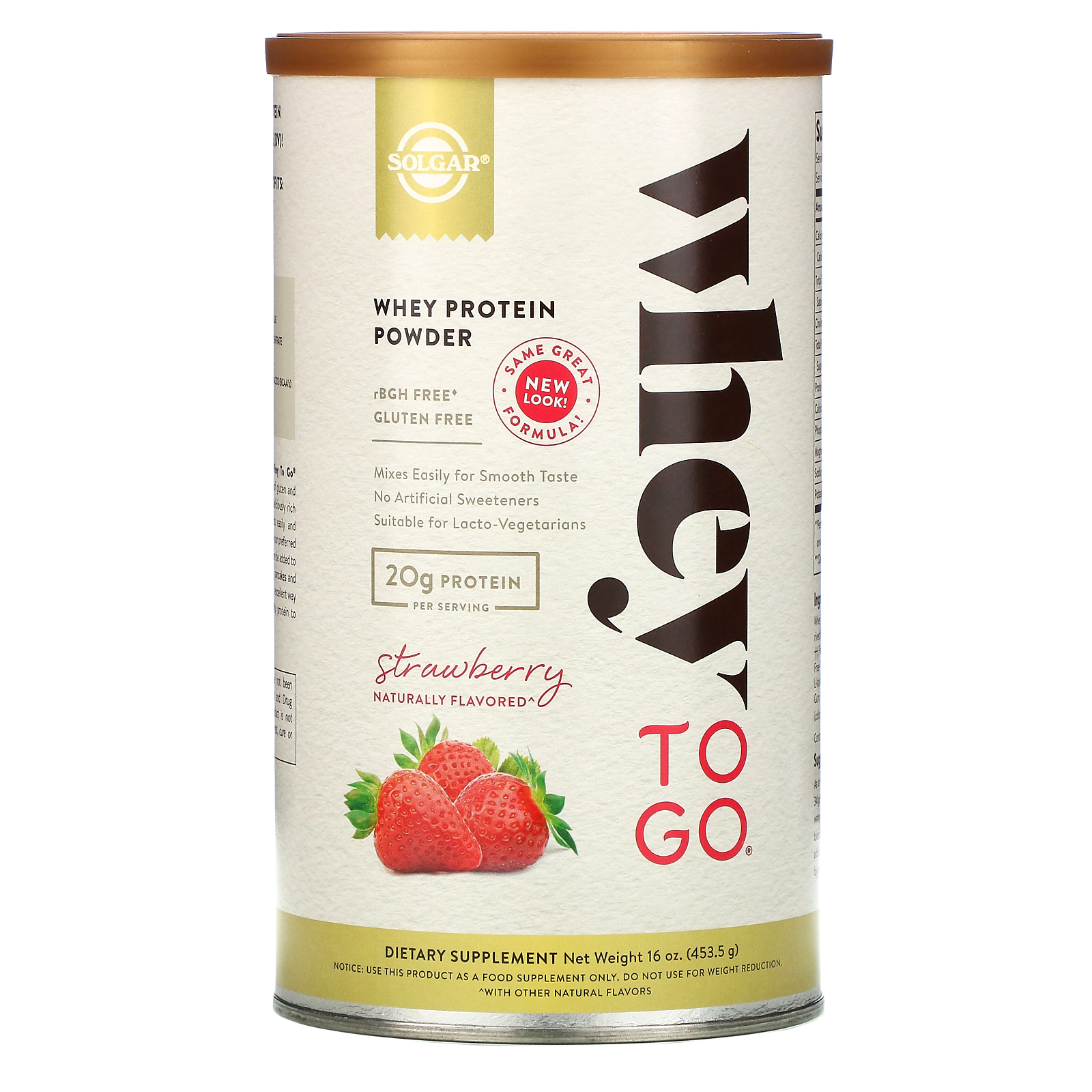 Solgar, Whey To Go, Whey Protein Powder, Strawberry, 16 oz (453.5 g