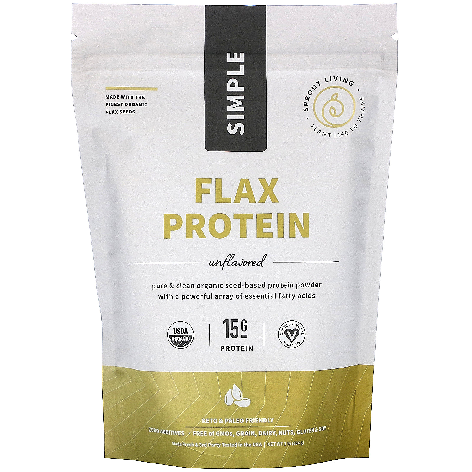 Sprout Living, Simple Flax Protein, Unflavored, 1 lb (454 g) iHerb
