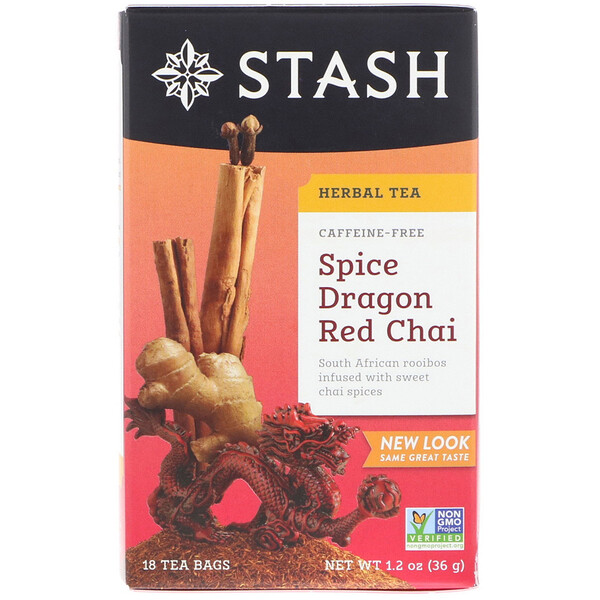 Stash Tea, Herbal Tea, Spice Dragon Red Chai, Caffeine Free, 18 Tea