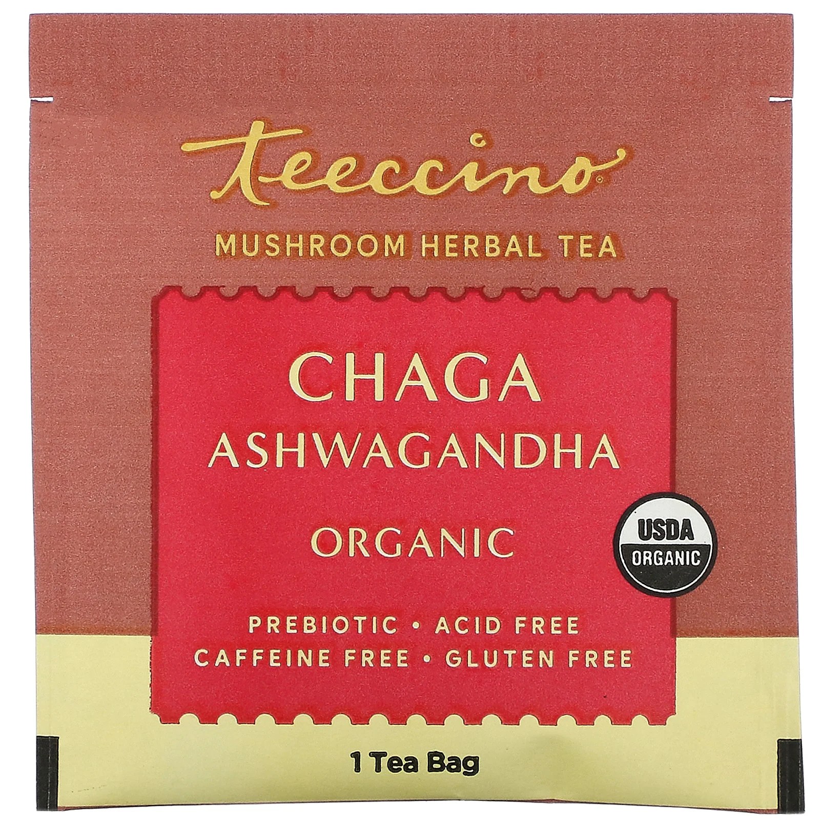 Teeccino, Mushroom Herbal Tea, Organic Chaga Ashwagandha, Caffeine Free