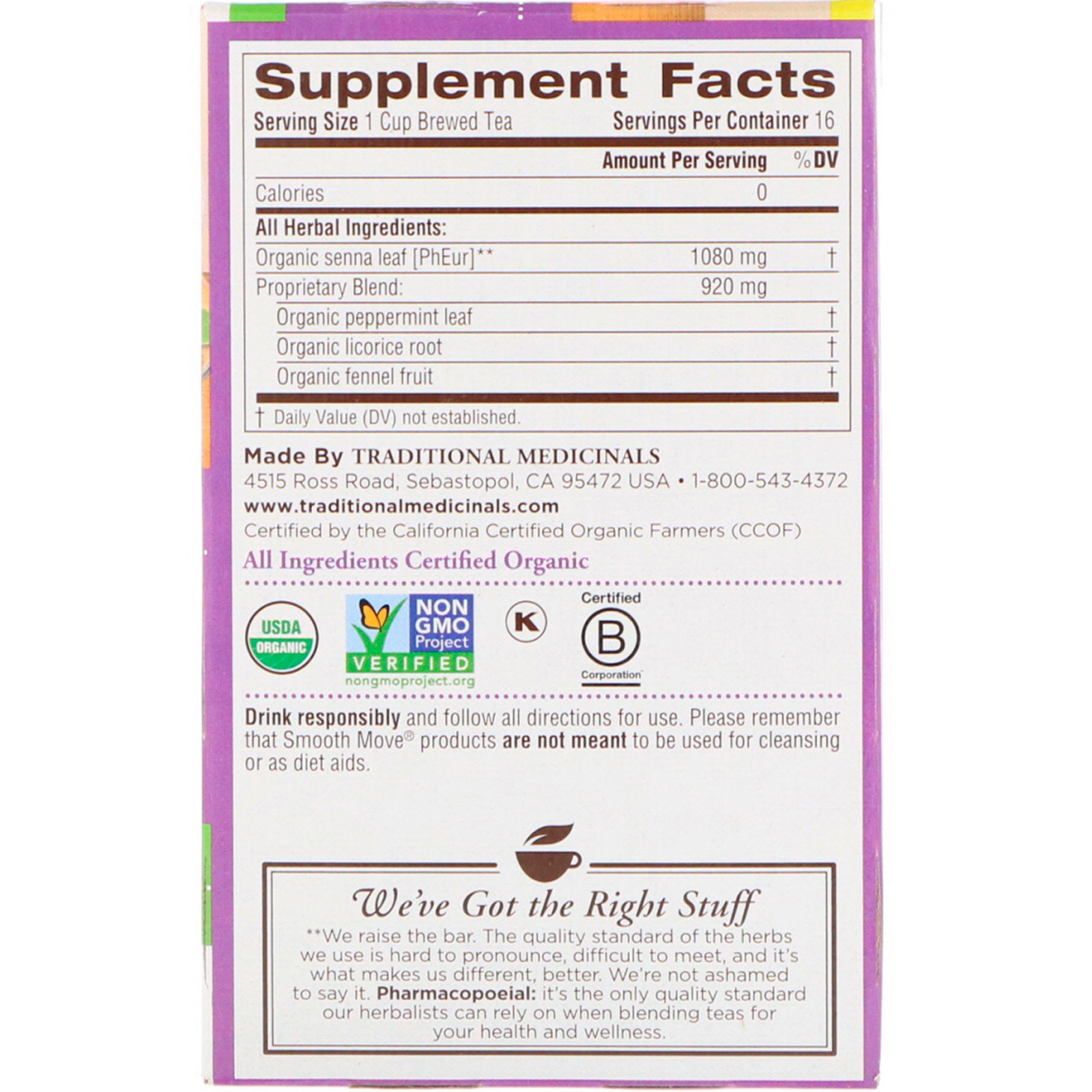 Herbal Senna Laxative Tea Organic Natural Peppermint Caffeine Free 16